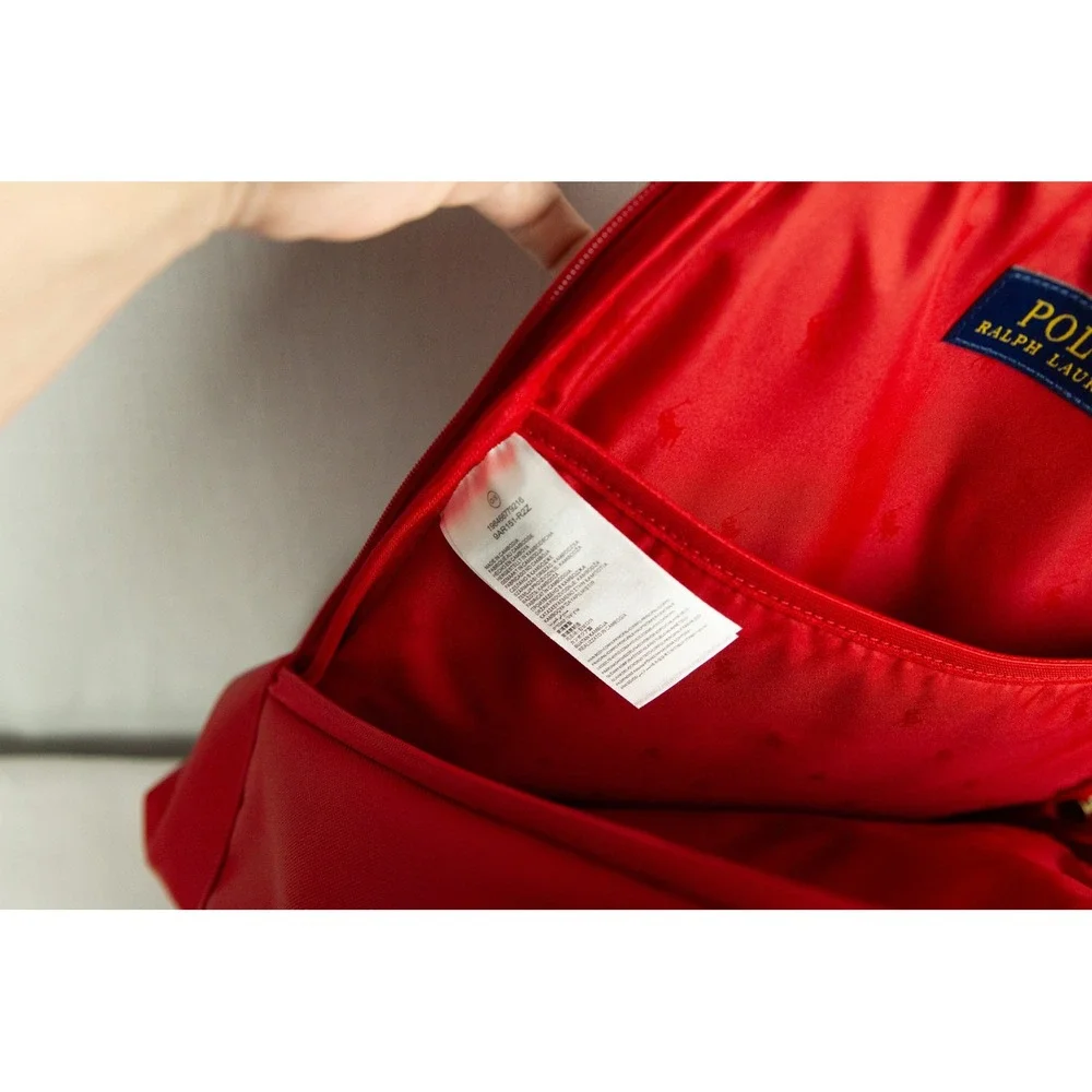 Polo Ralph Lauren Red Canvas Backpack Blue Pony Logo School Bag 9AR151-R2Z NWT
